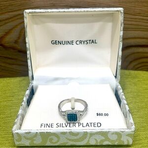 Silver Plated Genuine Crystal Ring Size 7 Blue & White Crystals